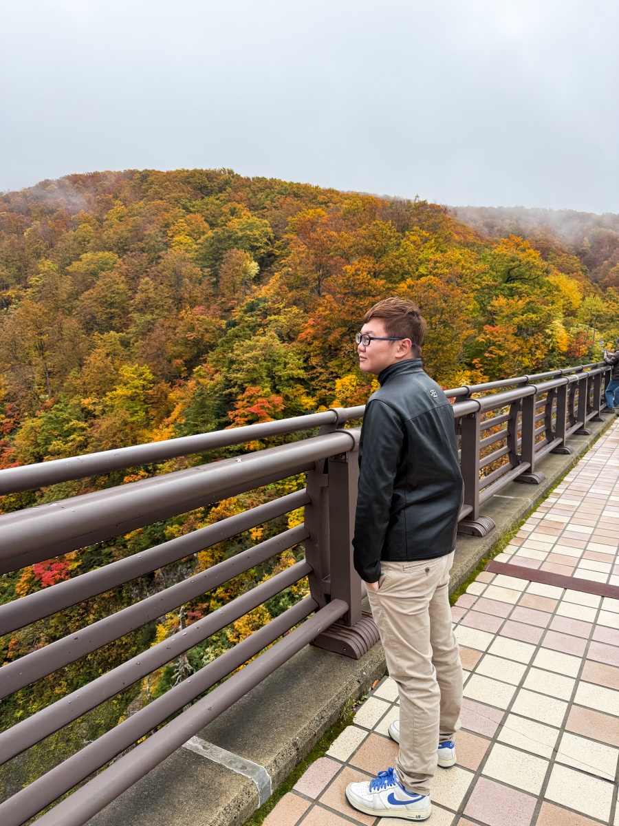 [日本青森]城倉大橋超美壯觀的楓葉峽谷視角｜滿山滿谷紅黃交錯 峽谷瀑布點綴超好拍｜橋上遠望遼闊景色 像一幅水彩畫｜順遊酸湯溫泉與地獄沼 秋楓還有機會遇見初雪