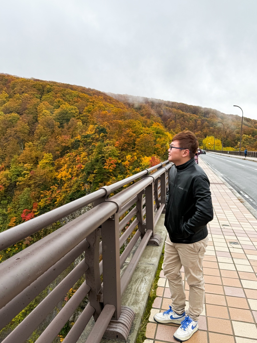 [日本青森]城倉大橋超美壯觀的楓葉峽谷視角｜滿山滿谷紅黃交錯 峽谷瀑布點綴超好拍｜橋上遠望遼闊景色 像一幅水彩畫｜順遊酸湯溫泉與地獄沼 秋楓還有機會遇見初雪