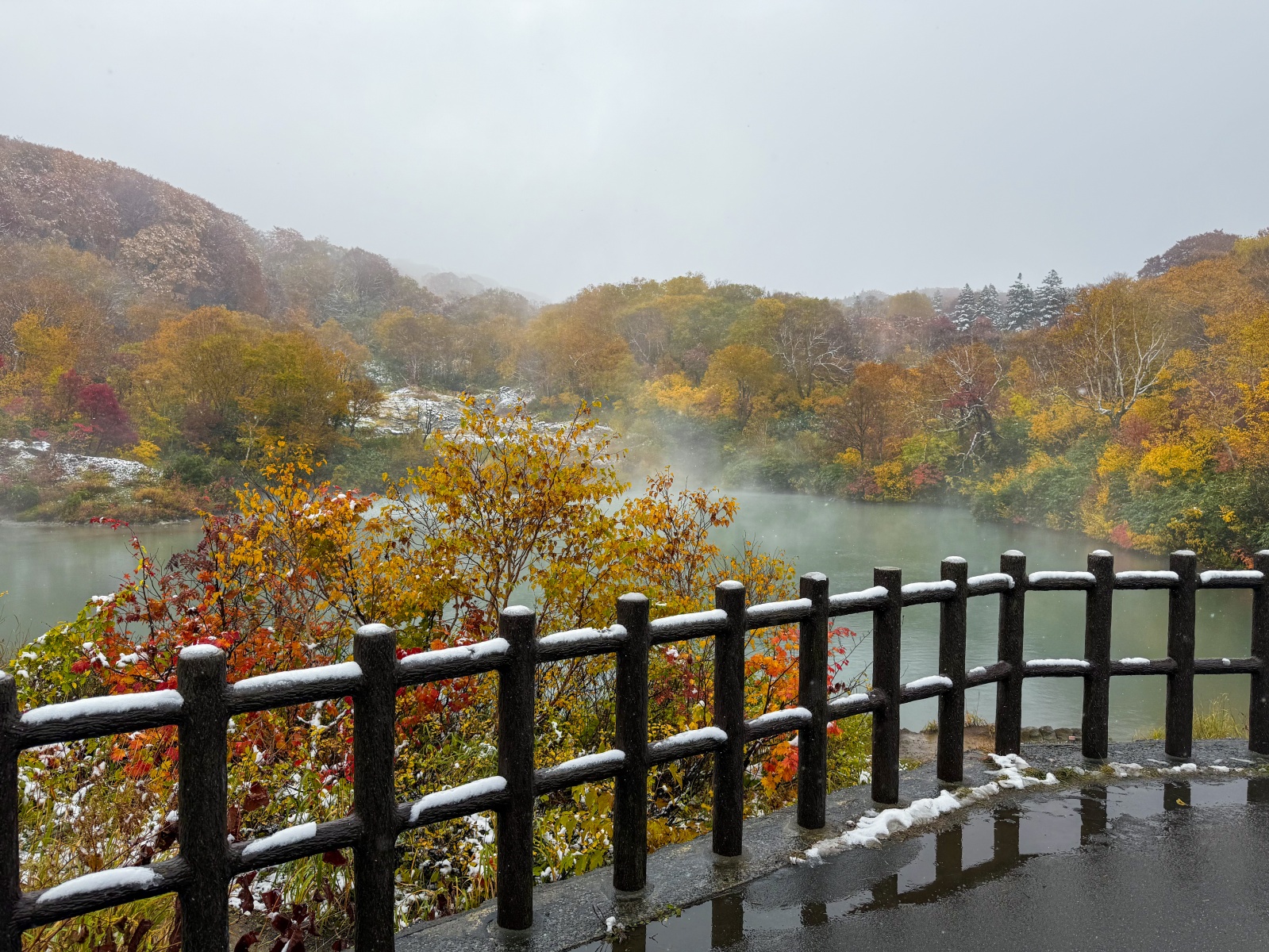 [日本青森]城倉大橋超美壯觀的楓葉峽谷視角｜滿山滿谷紅黃交錯 峽谷瀑布點綴超好拍｜橋上遠望遼闊景色 像一幅水彩畫｜順遊酸湯溫泉與地獄沼 秋楓還有機會遇見初雪